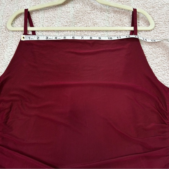 NWOT Zomva Burgundy Evening Midi Dress Mesh Second Skin Bodycon Size XL Ruched - Picture 5 of 11